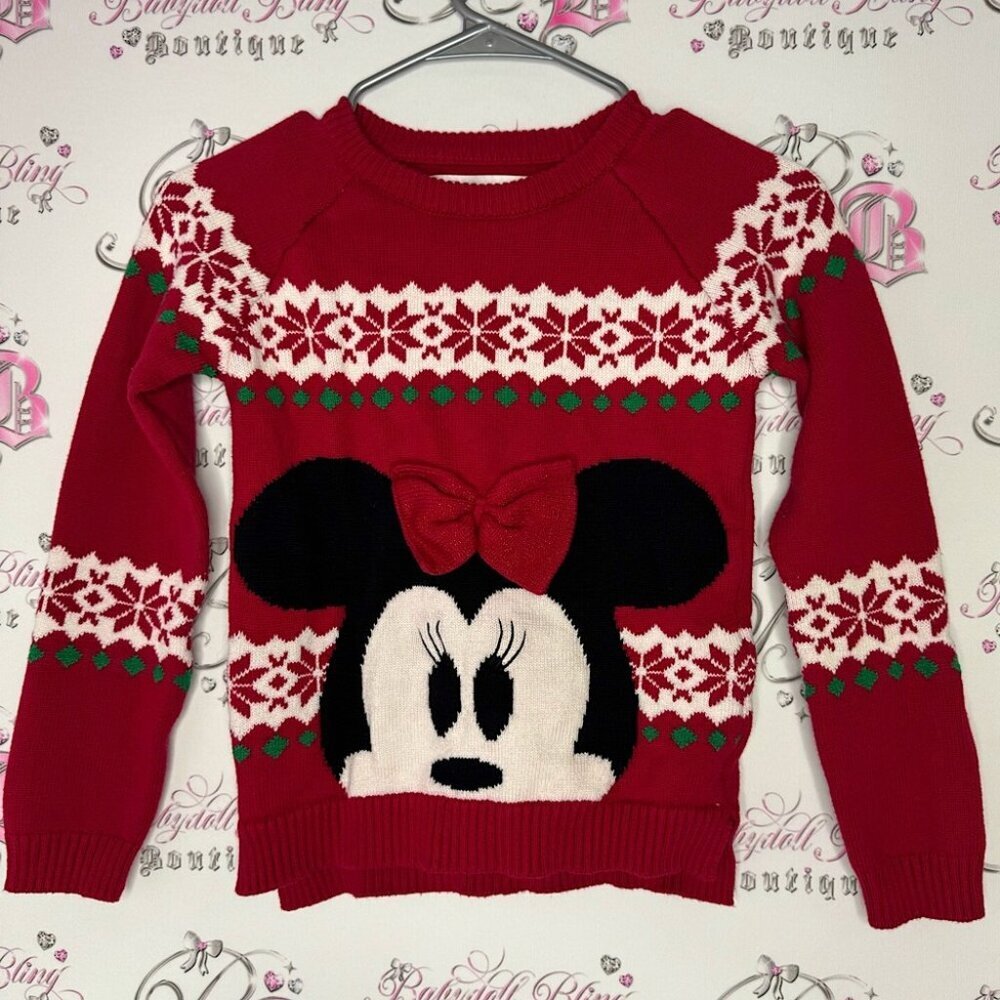 Disney Minnie Mouse sweater Christmas holidays sparkly bow 3D winter knit warm